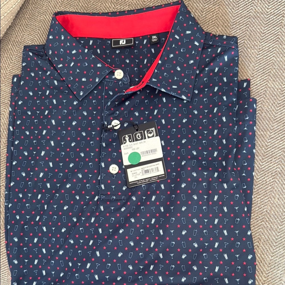 FootJoy Blue and Red Golf Polo Shirt with Modern Pattern